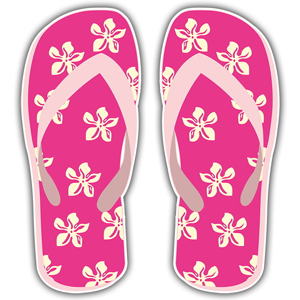 Aufkleber: Magentafarbene Flip Flops mit hawaiianischen Blume