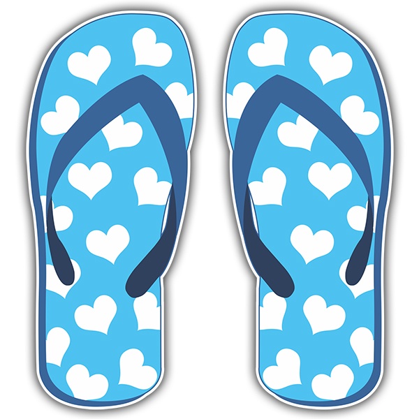 Aufkleber: Blaue Flip Flops mit Herzen