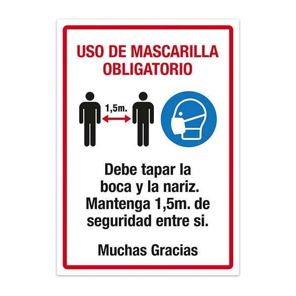 Aufkleber: Covid19 Schutz Maske und Entfernung auf Spanisch