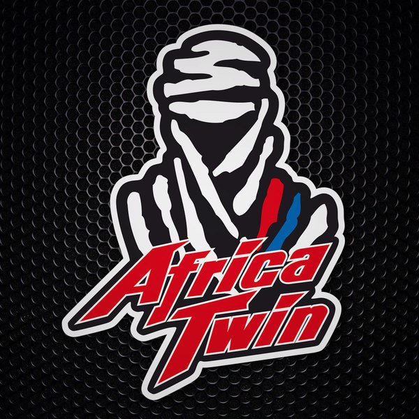 Aufkleber: Motorradfahrer mit Schal und Text Africa Twin