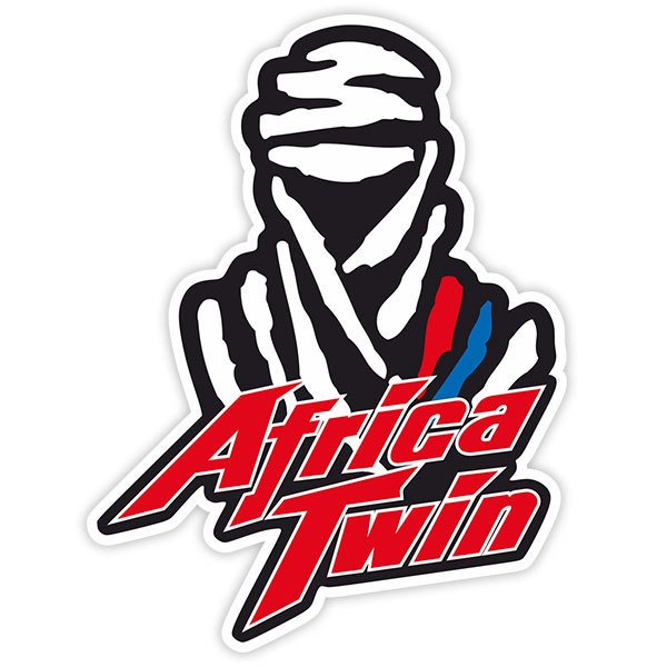Aufkleber: Motorradfahrer mit Schal und Text Africa Twin