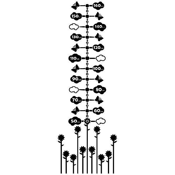 Kinderzimmer Wandtattoo: Messlatte Blumen, Wolken und Schmetterlinge
