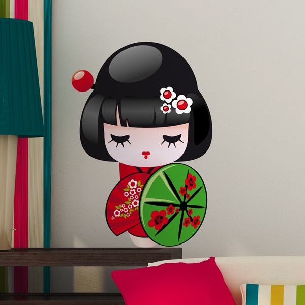 Kinderzimmer Wandtattoo: Kokeshi Puppe mit Regenschirm