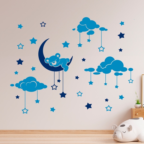 Kinderzimmer Wandtattoo: Schlafender Bär und Sternenhimmel