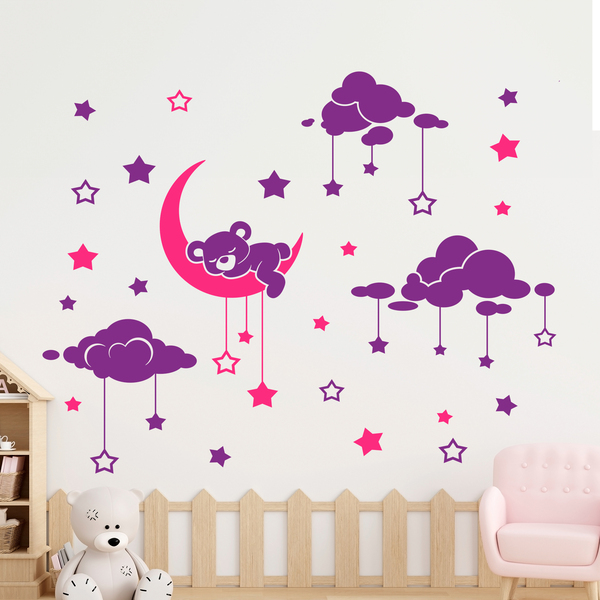 Kinderzimmer Wandtattoo: Schlafender Bär und Sternenhimmel