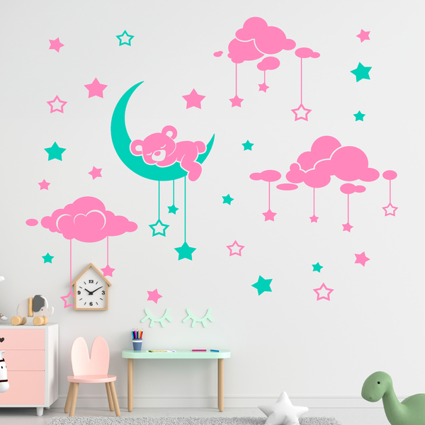 Kinderzimmer Wandtattoo: Schlafender Bär und Sternenhimmel