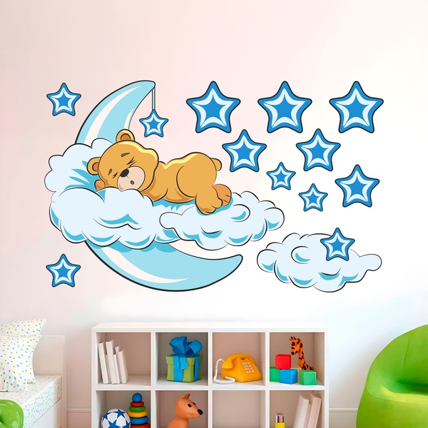 Kinderzimmer Wandtattoo: Bären in den Wolken und Mond blauen