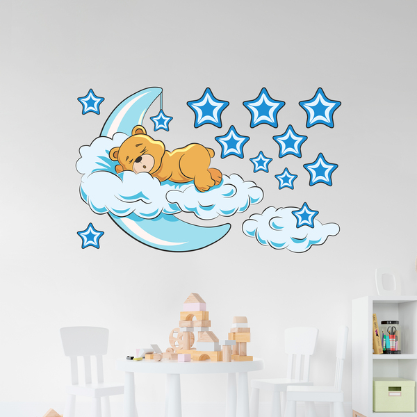 Kinderzimmer Wandtattoo: Bären in den Wolken und Mond blauen