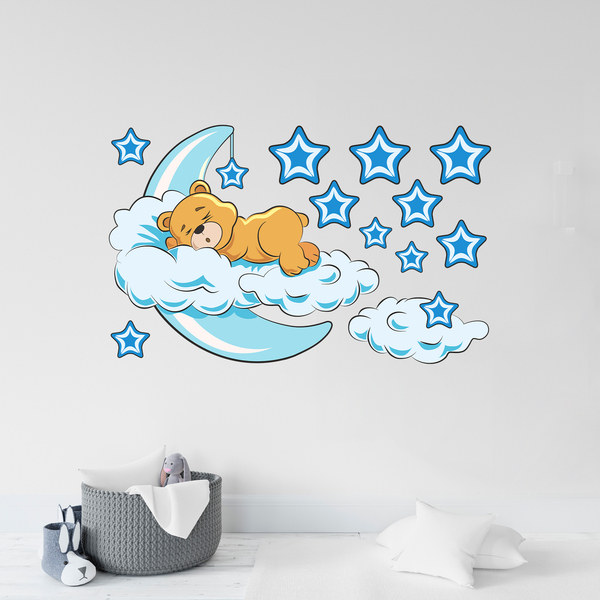 Kinderzimmer Wandtattoo: Bären in den Wolken und Mond blauen
