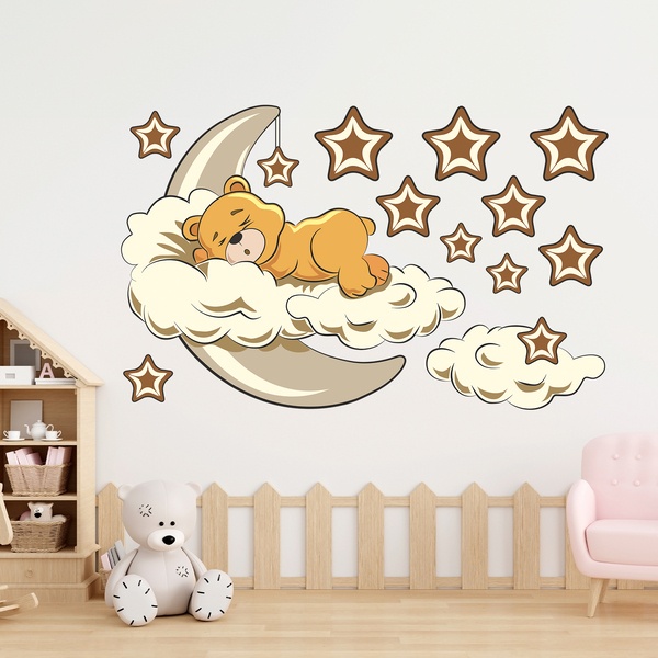 Kinderzimmer Wandtattoo: Bären in den Wolken und Mond neutrale
