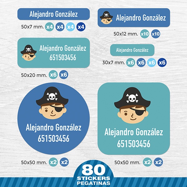 Aufkleber: Kit Namensaufkleber Piratenkapitän