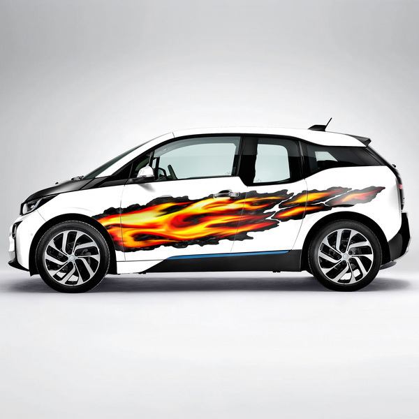 Aufkleber: Orangene und Rote Flammen mit Schwarzen R&auml;ndern