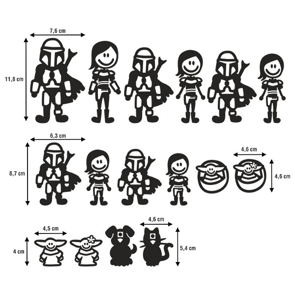 Aufkleber: Set 16X Mandalorian Familie