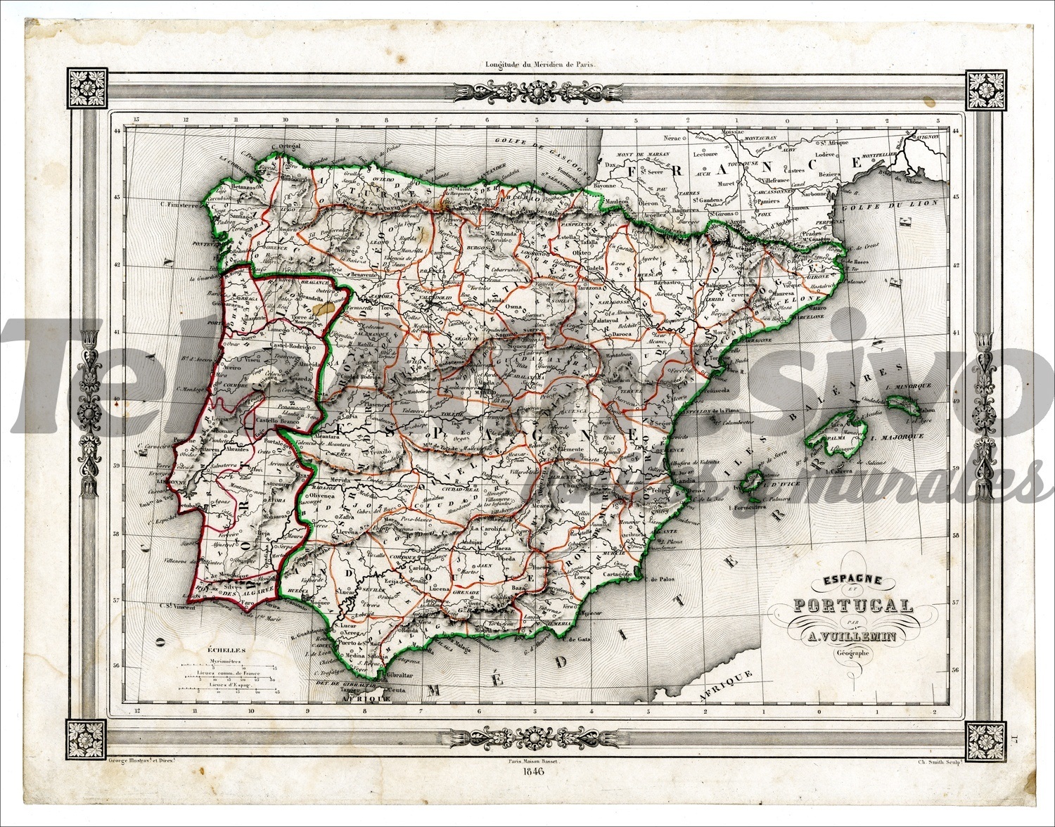 Fototapete Karte von Spanien und Portugal | WebWandtattoo.com