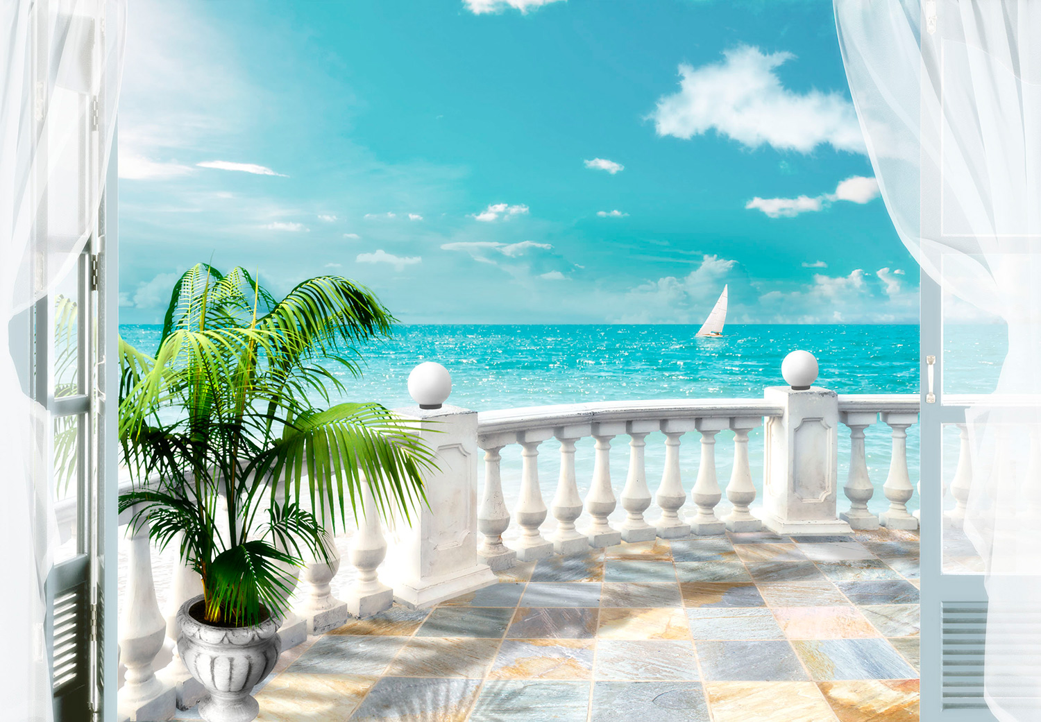Fototapeten: Terrasse zum Meer