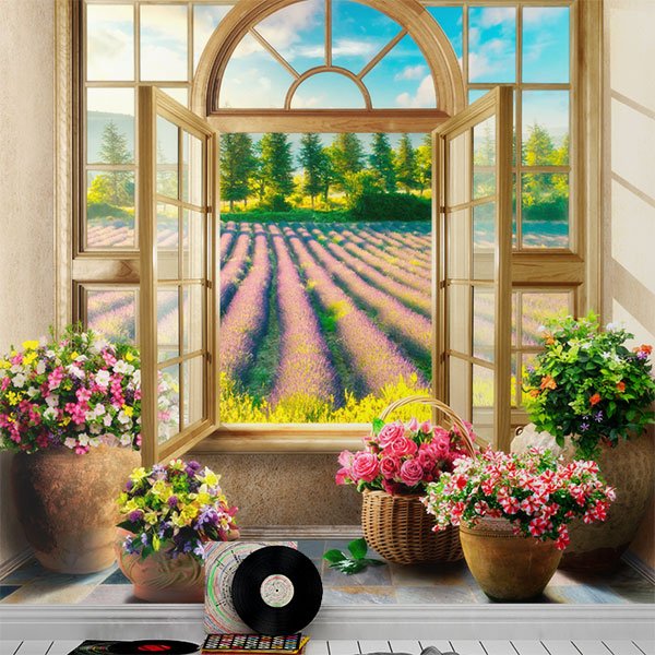 Fototapeten: Fenster zum Feld Lavendel