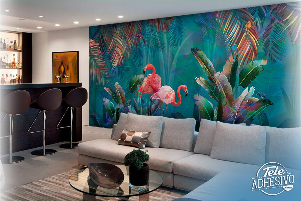 Fototapeten: Flamingos auf Türkisfarbenem Hintergrund