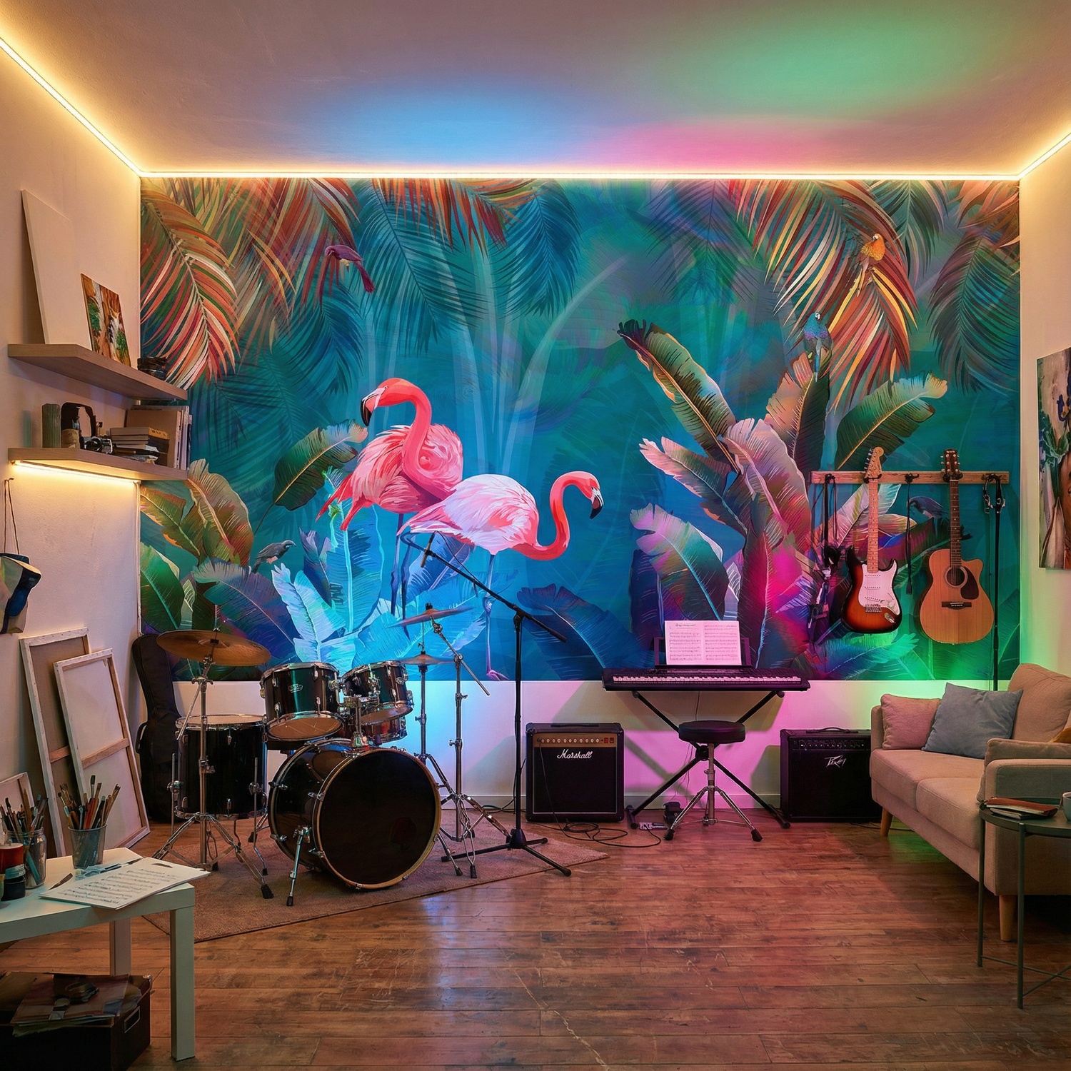 Fototapeten: Flamingos auf T&uuml;rkisfarbenem Hintergrund