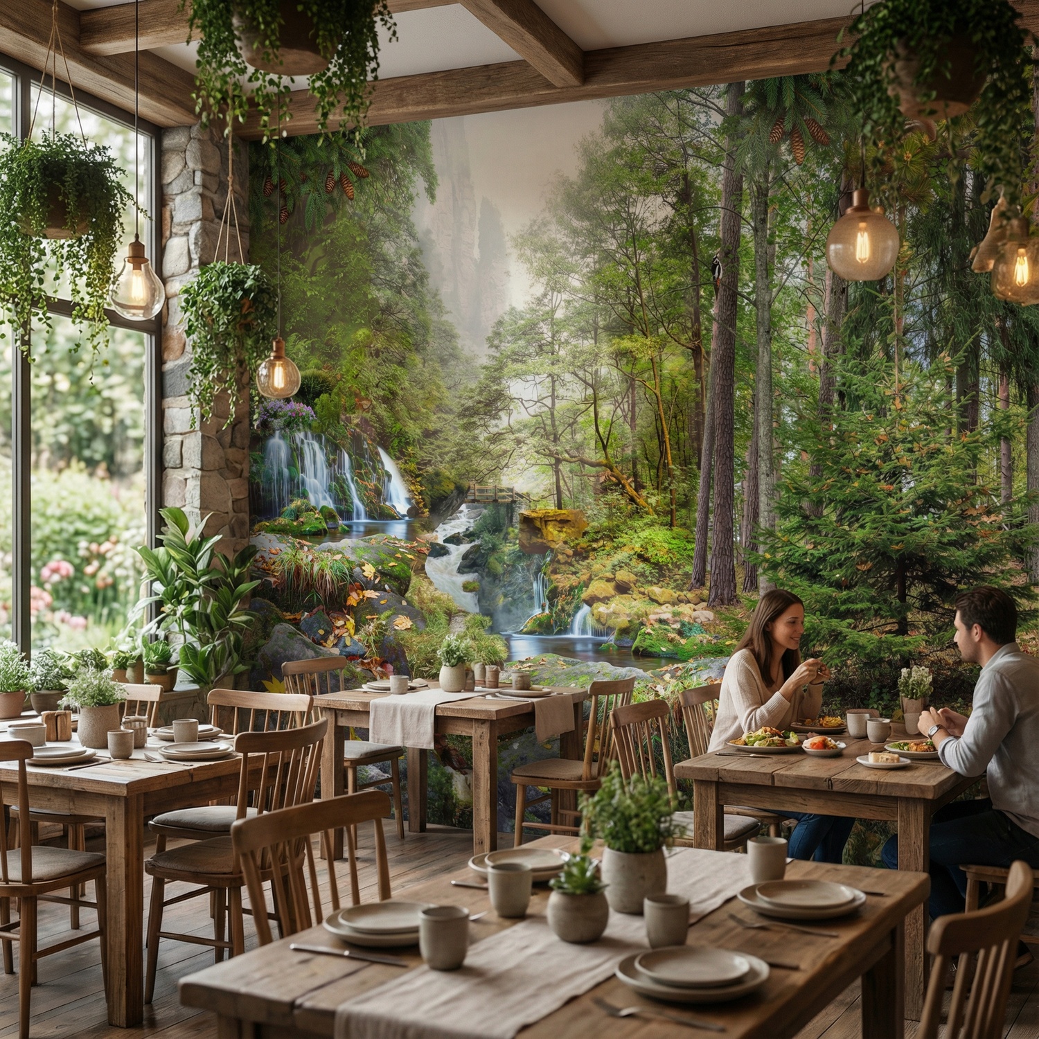 Fototapeten: Wald und Wasserfall