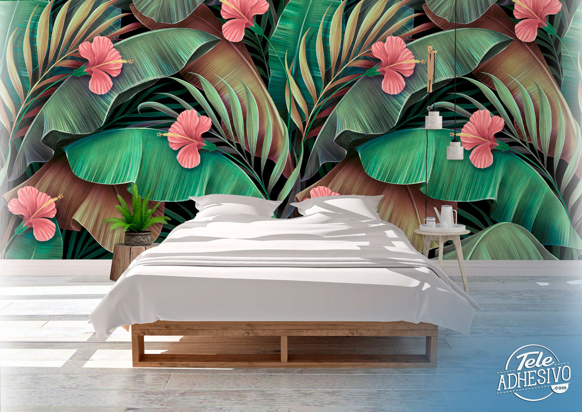 Fototapeten: Palmen mit Hibiskusblüten