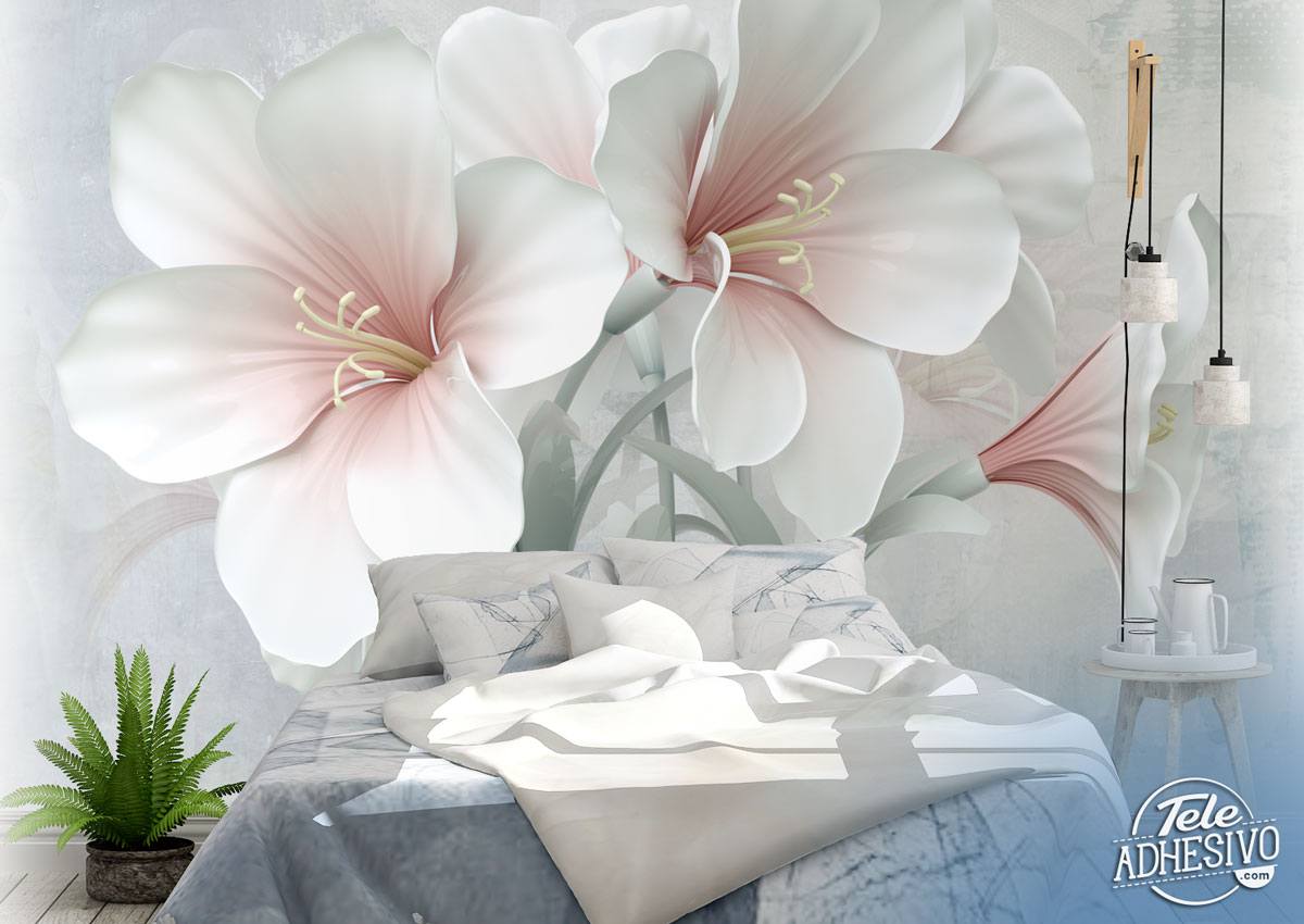 Fototapeten: Weiße Amaryllis und Rosen