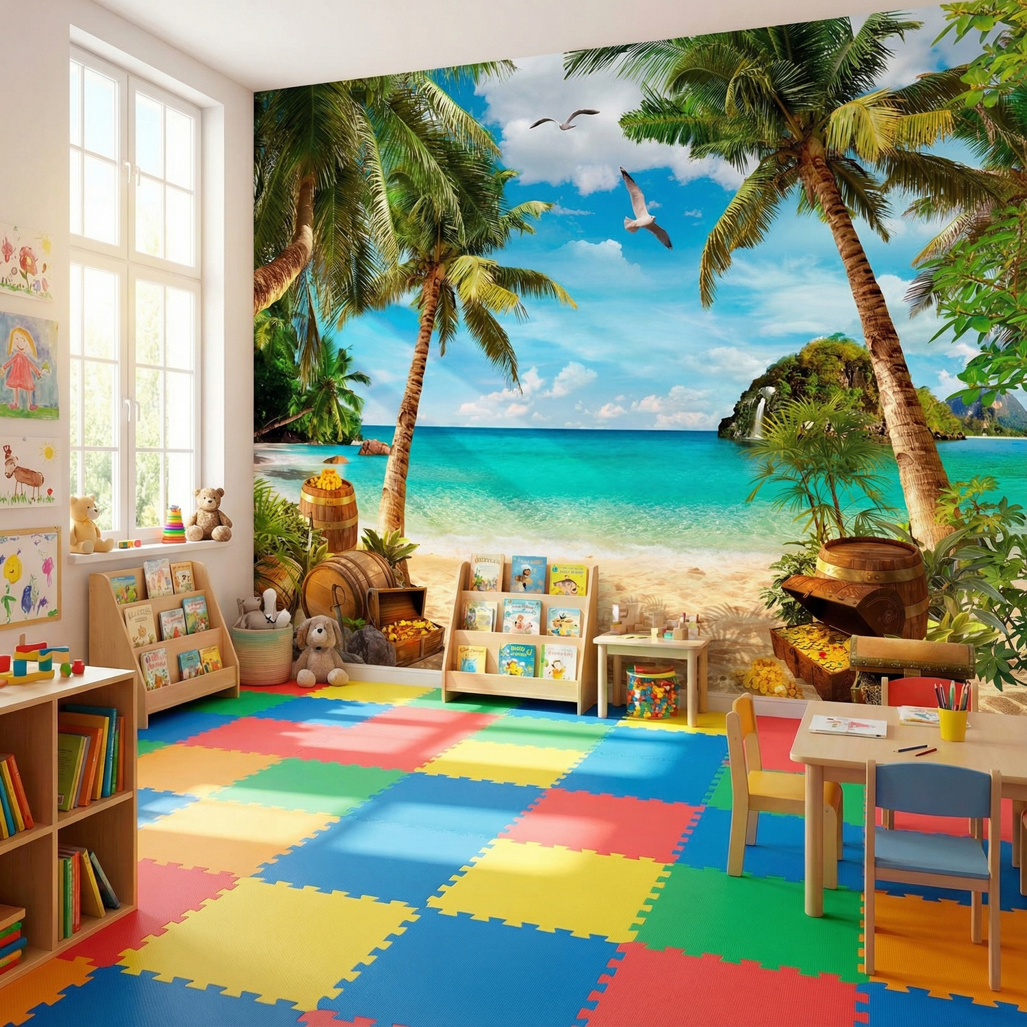 Fototapeten: Seem&ouml;wen &uuml;ber dem Schatz am Strand