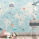 Fototapeten: Weltkarte Flugzeuge und Globen 2