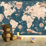 Fototapeten: Heißluftballons und Flugzeuge Weltkarte 2