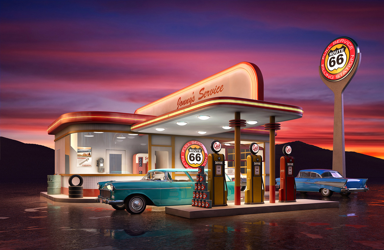 Fototapeten: Route 66-Tankstelle