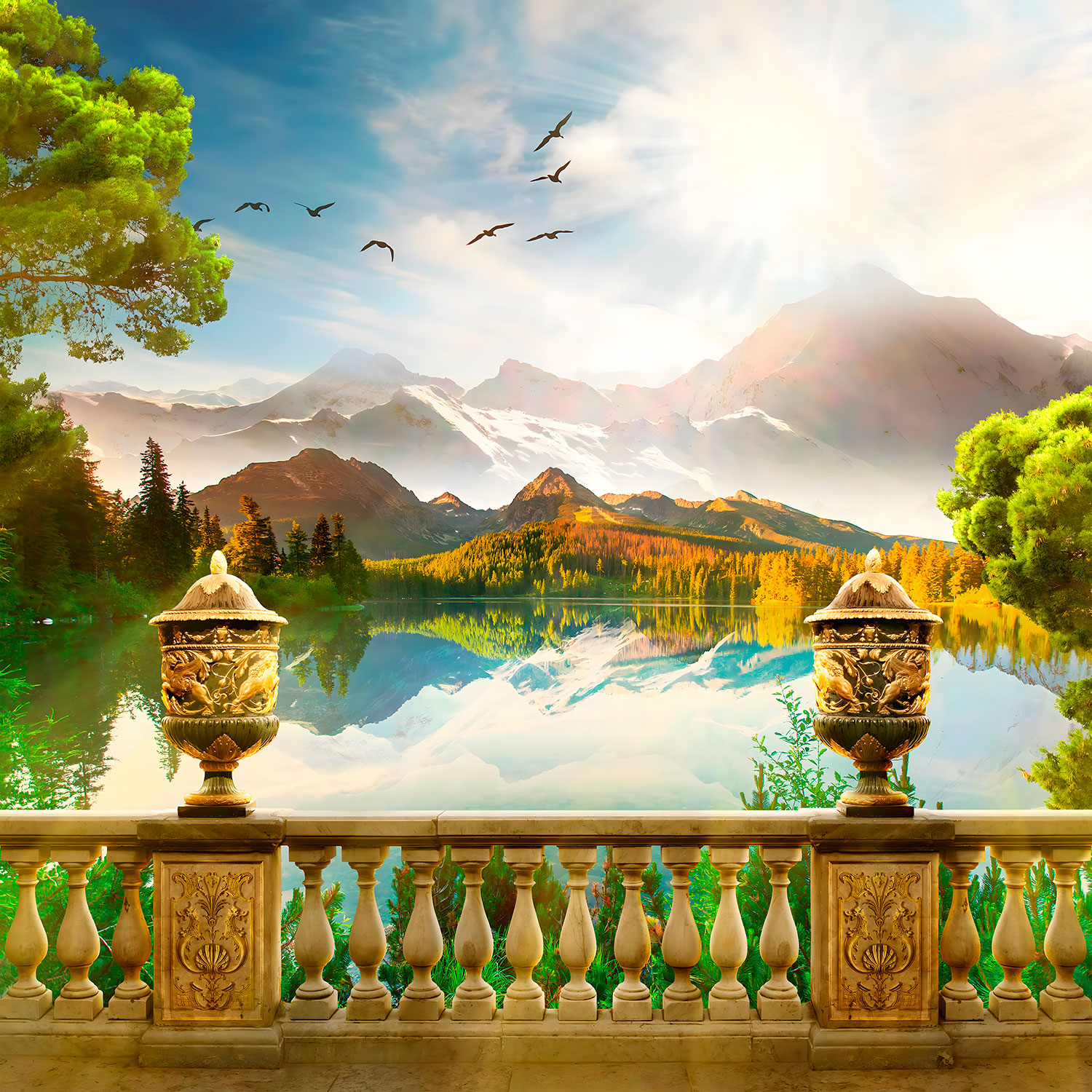 Fototapeten: Berge und See