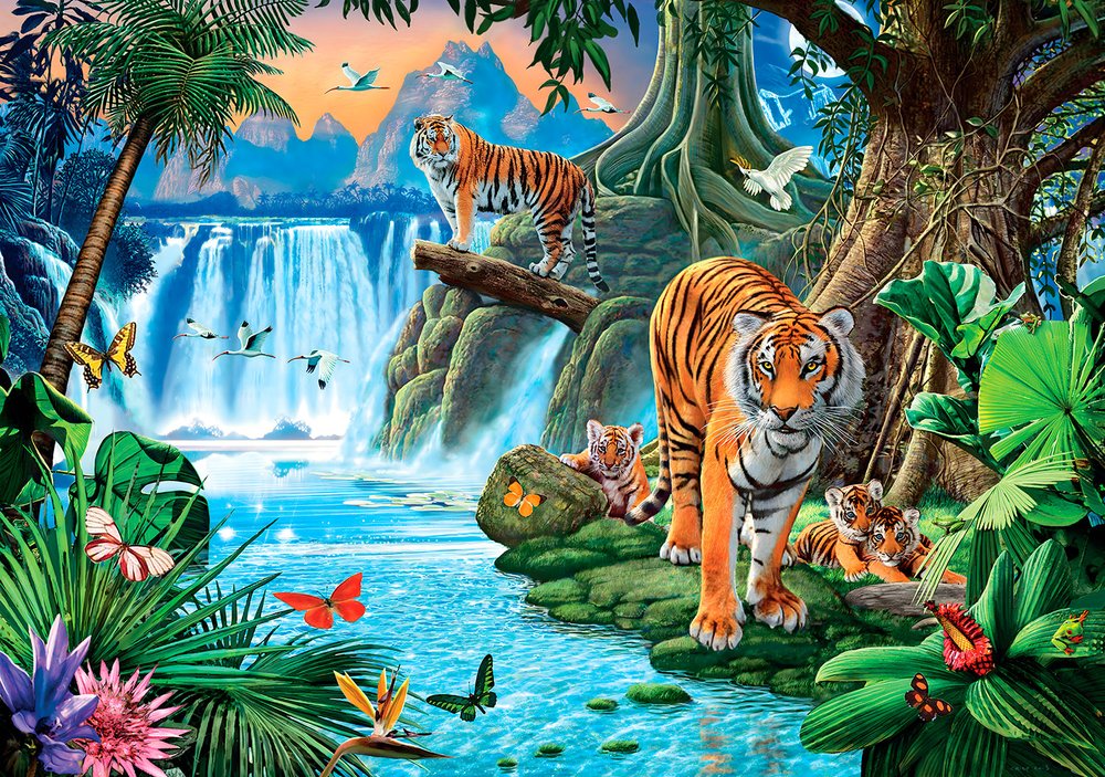 Fototapeten: Tiger in einem Wasserfall