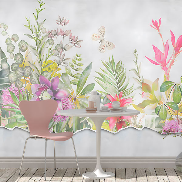 Fototapeten: An die Wand gemalte Blumen