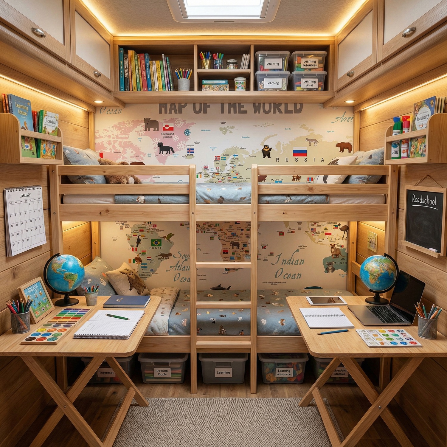 Fototapeten: Weltkarte f&uuml;r Kinder mit Flaggen und Tieren