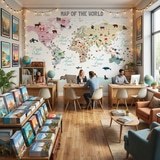 Fototapeten: Weltkarte f&uuml;r Kinder mit Flaggen und Tieren 9