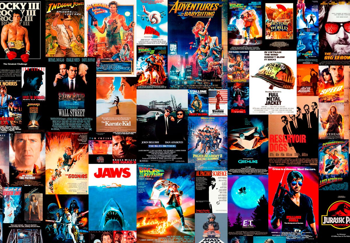 Fototapete Collage Filme 80er und 90er Jahre