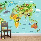 Fototapeten: Weltkarte Kinder Kontinente und Tiere 3