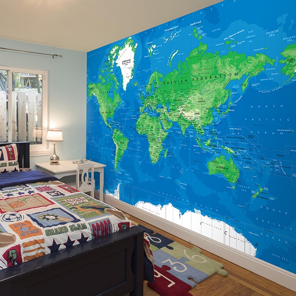 Fototapeten: World Map blau und grün 0