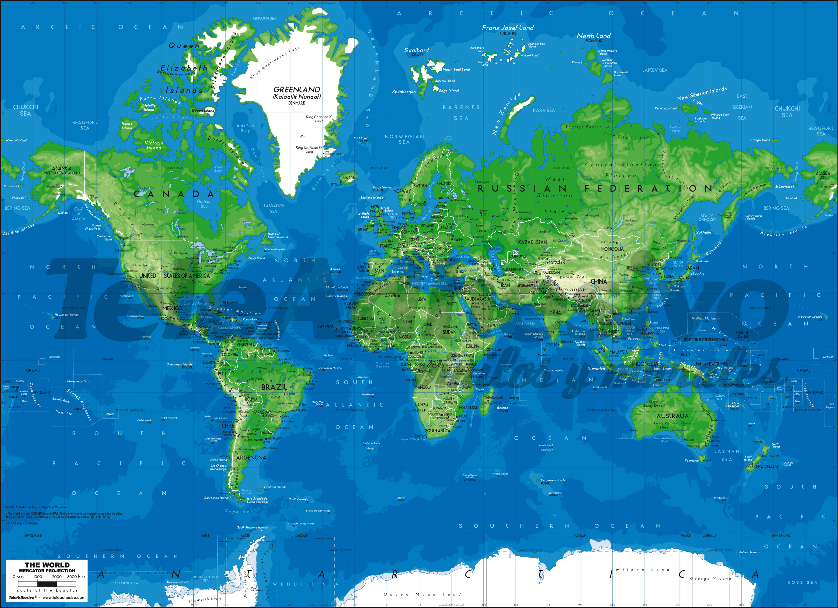 Fototapeten: World Map blau und grün