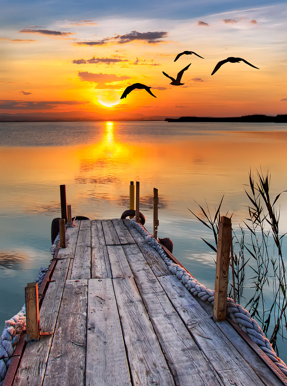 Fototapeten: Sonnenuntergang auf der Seebr&uuml;cke