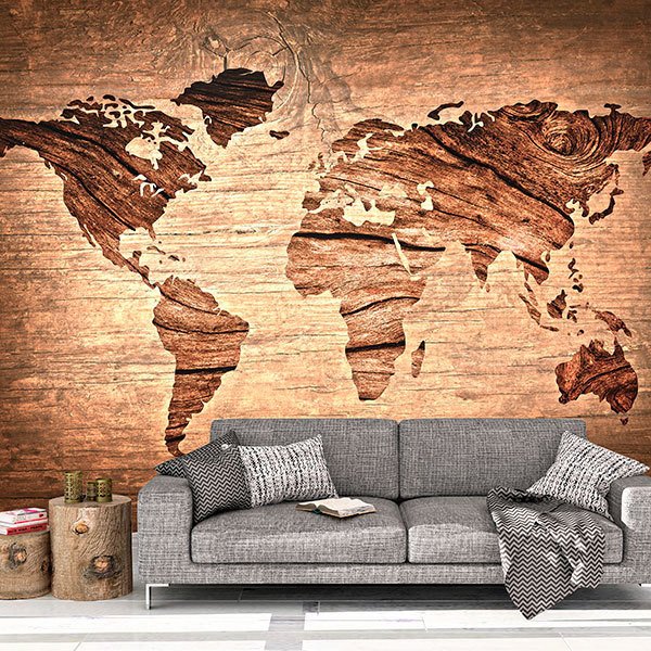Fototapeten: Weltkarte aus Holz