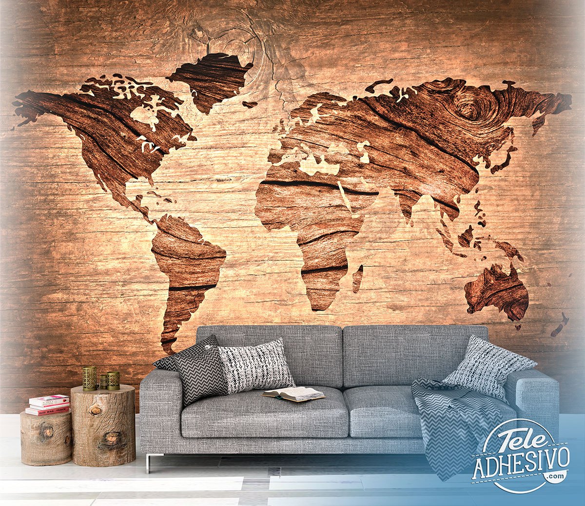 Fototapeten: Weltkarte aus Holz