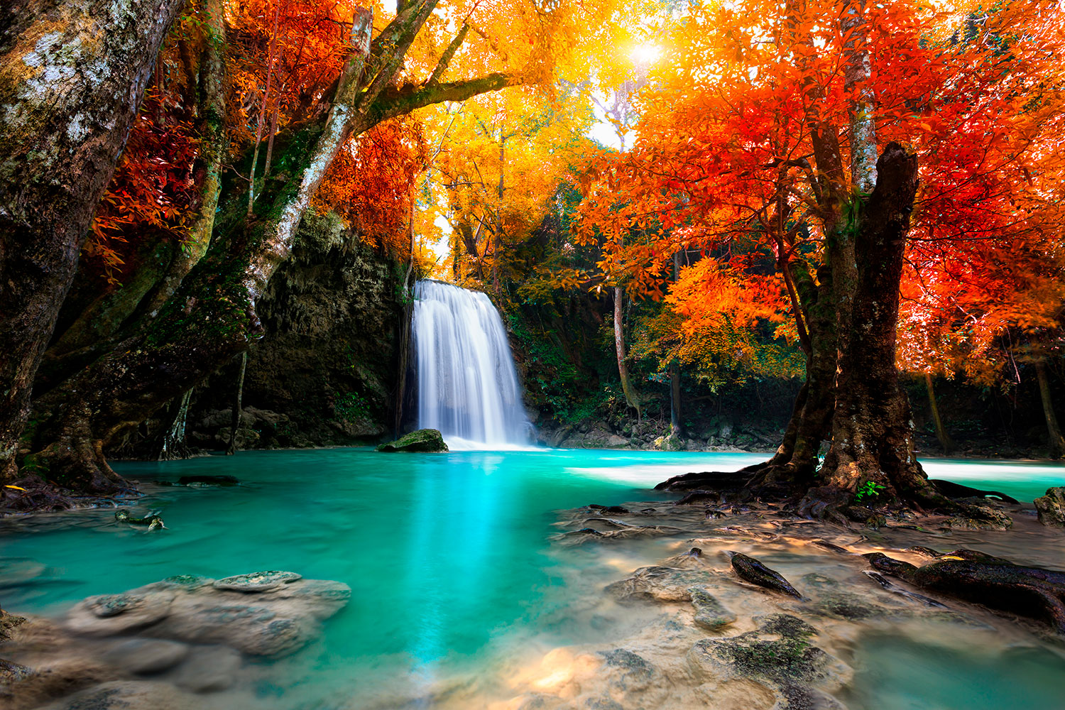 Fototapeten: Tiefwasserfall im Herbst