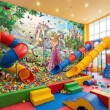 Fototapeten: Prinzessin und Einhorn in einem magischen Garten 12