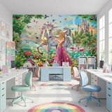 Fototapeten: Prinzessin und Einhorn in einem magischen Garten 19