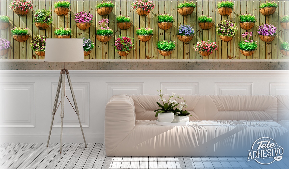 Fototapeten: Wand mit Blumentöpfen