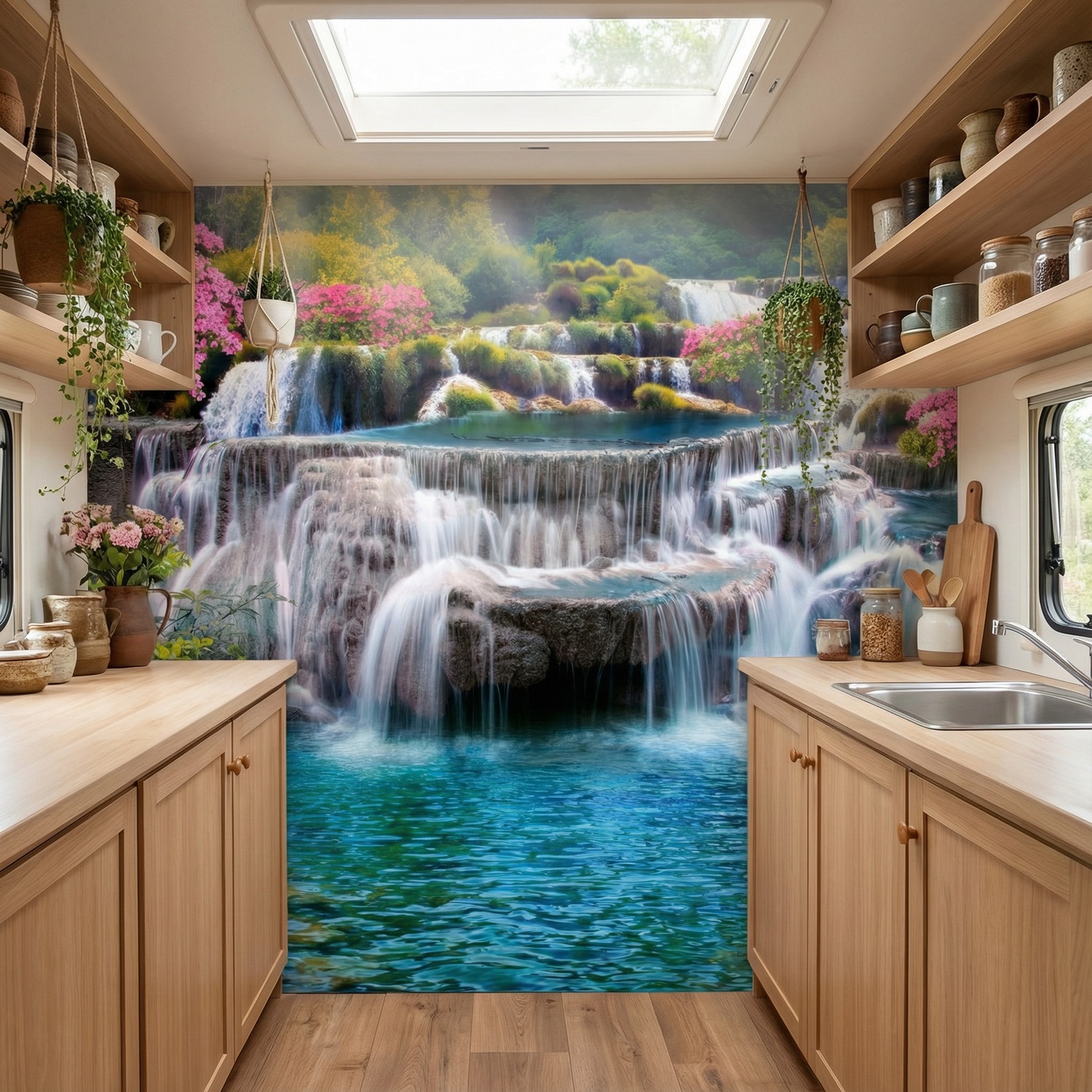 Fototapeten: Garten mit gro&szlig;en Wasserf&auml;llen