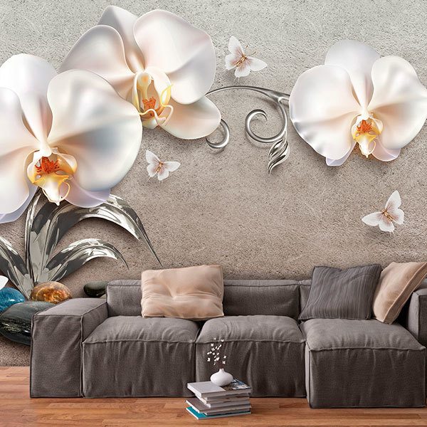 Fototapeten: Weiße orchideen und schmetterlinge 0