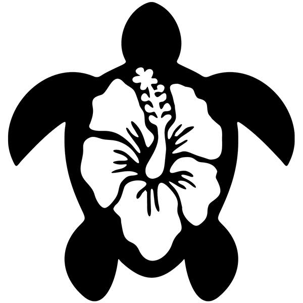 Aufkleber: Schildkröte mit Hibiskusblüte