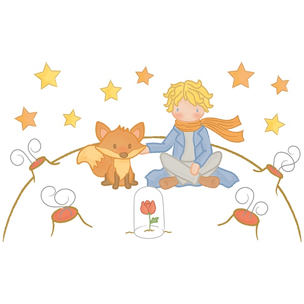 Kinderzimmer Wandtattoo: Der kleine Prinz und der Fuchs auf dem Mond