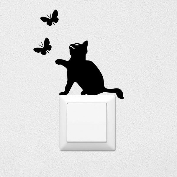 Wandtattoos: Katze spielen mit Schmetterlingen